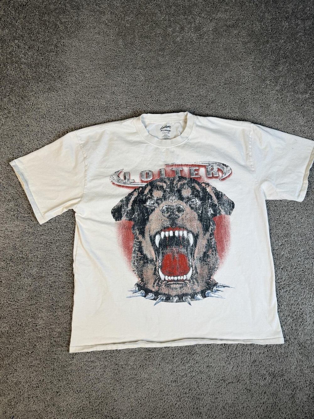 Loiter Shirt Mens XL White 100% Cotton Rottweiler Graphic Black Light Back Print